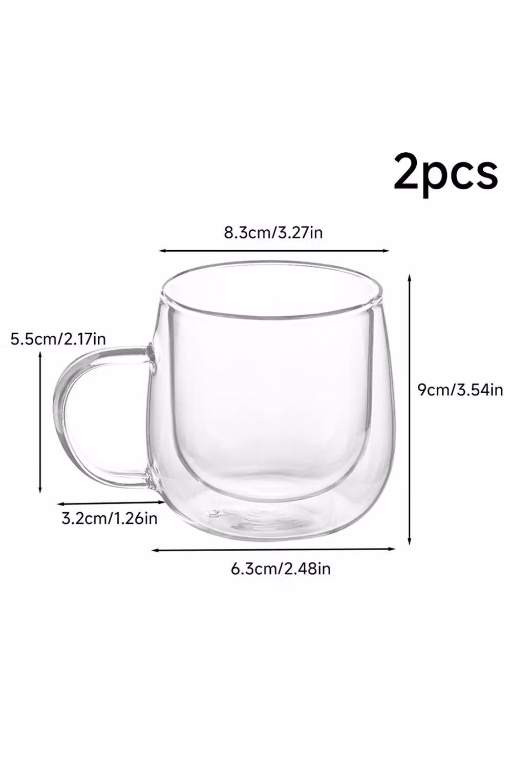 Living and Home 2-Pack Double Walled Borosilicate Glass Coffee Cups with Handle, Clear, 300 ml – 4