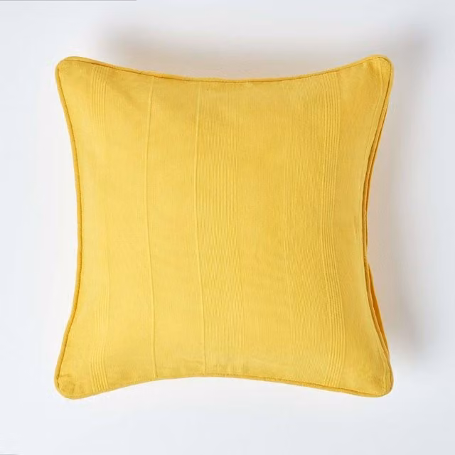 Homescapes Cotton Rajput Ribbed Cushion Cover, Yellow, W: 60 cm x H: 60 cm