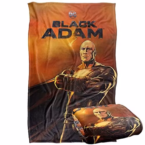 LOGOVISION Black Adam Logo and Character Super Soft Silky Touch Fleece Throw Blanket, Black and Multicolour, W: 91 cm, D: 147 cm