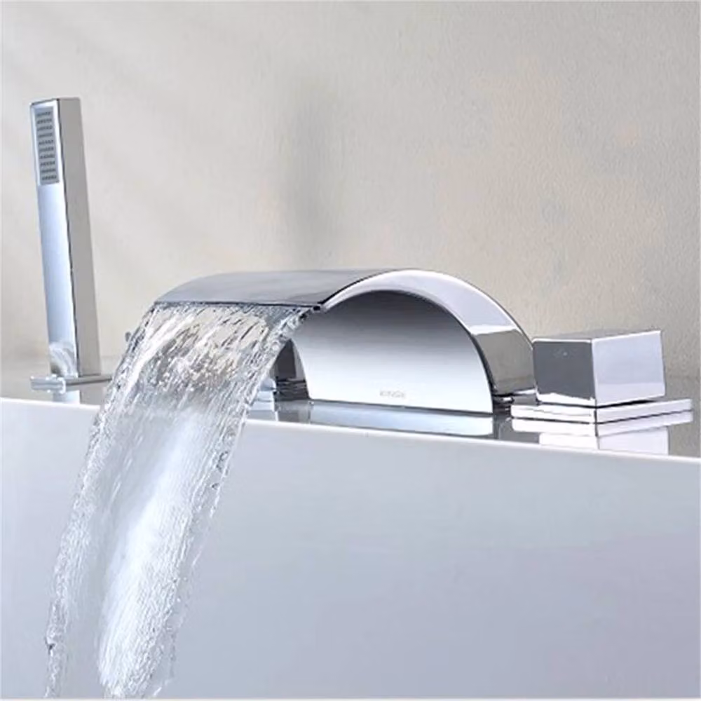 Havendro 5 Hole Chrome Waterfall Bath Mixer Tap with Hand Shower Set in Silver – 3