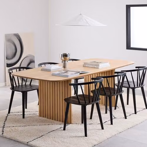 Actona Christo Oak Rectangular Dining Table and 6 Black Ida Dining Chairs Set