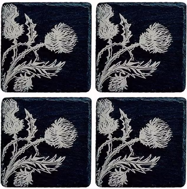 Selbrae House Thistle Trio Square Slate Coasters, Set of 4, Black – 1