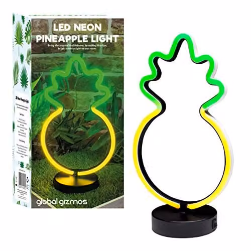 Global Gizmos LED Neon Pineapple Table Lamp in Green and Yellow, 30 cm – 1