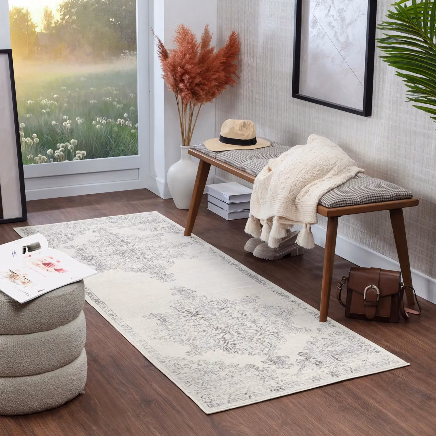 Livabliss Roma Vintage Boho Rectangular Rug in White and Grey, W: 120 cm x D: 170 cm – 5