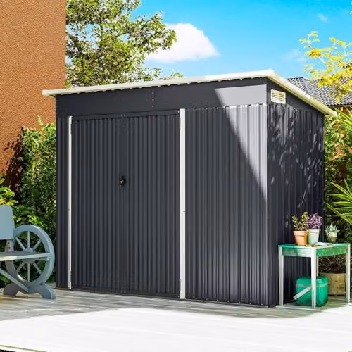 Outsunny Grey Galvanised Steel Pent Garden Storage Shed with Double Doors and Side Vents W/D/H: 234 x 132 x 185 cm – 8