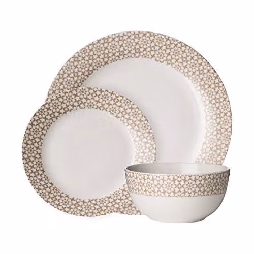 Orsina Casablanca 12-Piece Geometric Porcelain Dinner Set in Blue, White and Beige