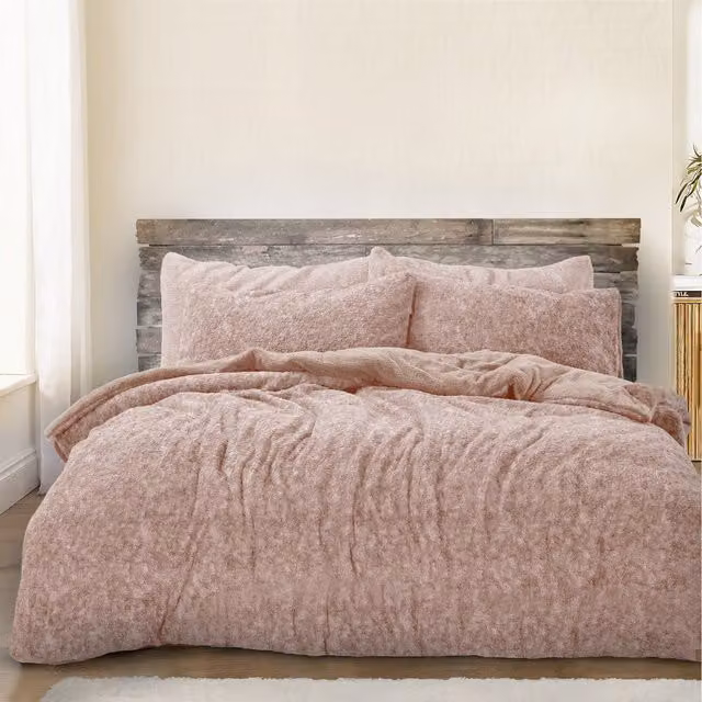 VELOSSO Pink Polyester Duvet Cover and Pillowcase Set