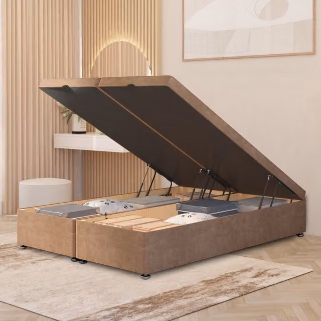 Somnior Beds Ltd Ottoman Divan Bed Frame with Gas Lift Base in Beige Plush Velvet, W/D/H: 80 x 190 x 79 cm