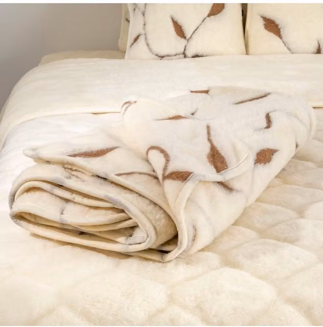 Native Natural Merino Wool Floral Blanket in Beige, W/D/H: 130 x 170 cm