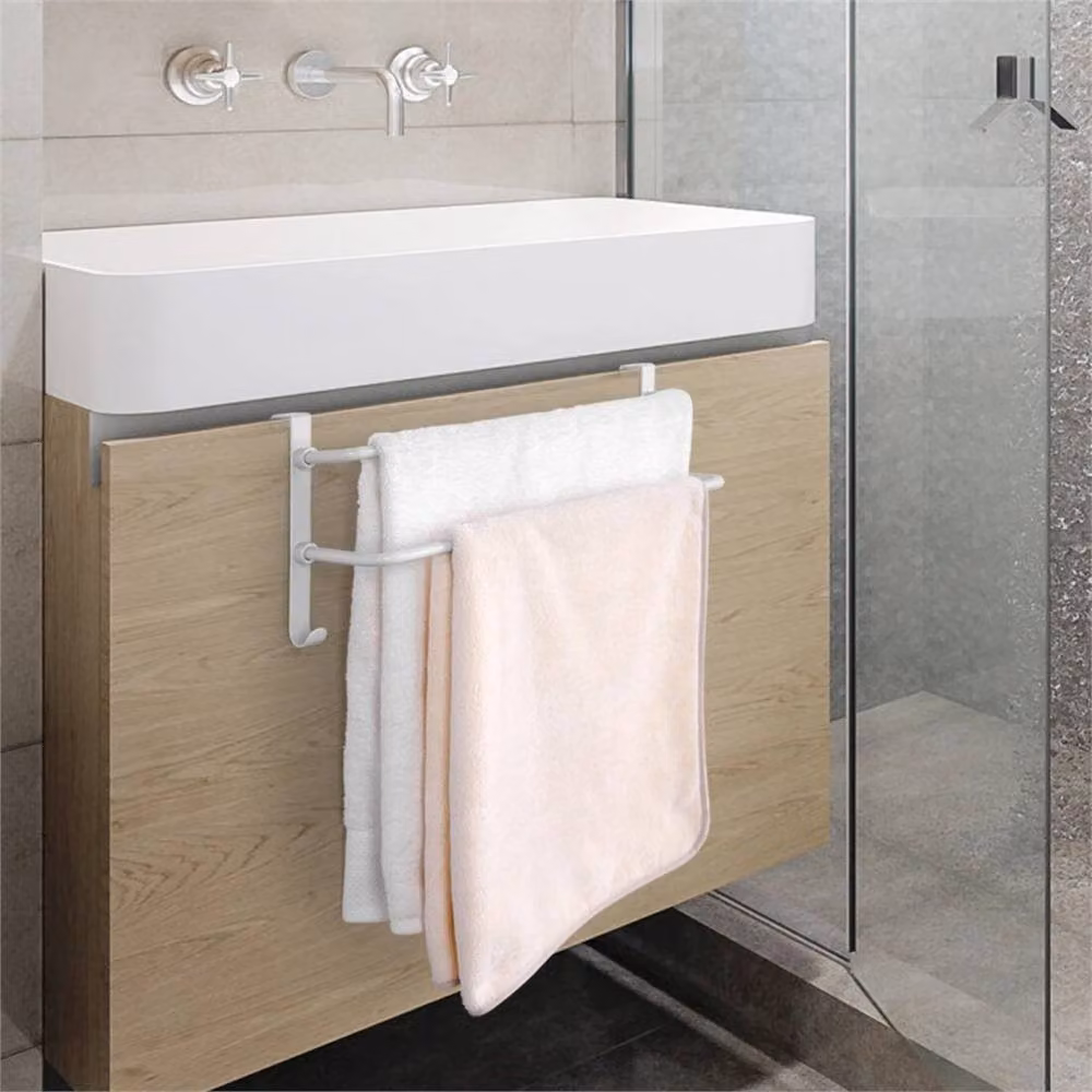 Nordara Double Towel Rail Hanging Over Cabinet Door Radiator Rack in White – 2