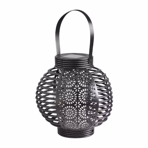 mysmartbuy Ferrara Solar Powered Lantern in Black with Decorative Cut-Out Design, W/D/H: 20 x 20 x 20 cm – 3