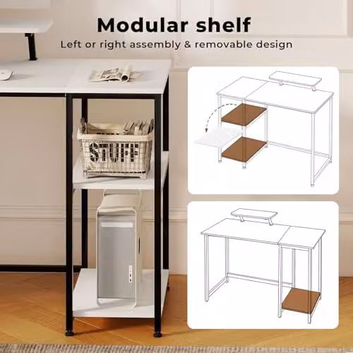 Levede Modern Computer Desk with Monitor Stand and Storage Shelves, Black and White, W/D/H: 100 x 50 x 76 cm – 7
