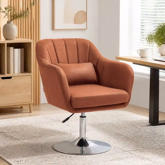 STILVORA Brown Microfibre Vanity Chair with 360 Degree Swivel and Adjustable Height – 1