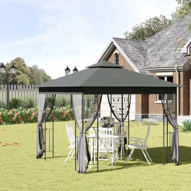 Outsunny Grey Metal Party Tent Gazebo Marquee W/D/H: 300 x 300 x 300 cm