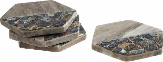 Orsina Beige Marble and Paua Shell Coaster Set, Multicolour Square Coasters – 2