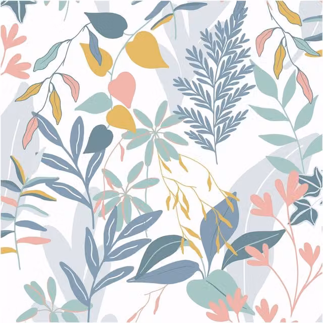 Fresco Inky Tropical Leaf Botanical Wallpaper in Blue, Yellow and Multicolour, W/H: 52 cm x 1000 cm – 1