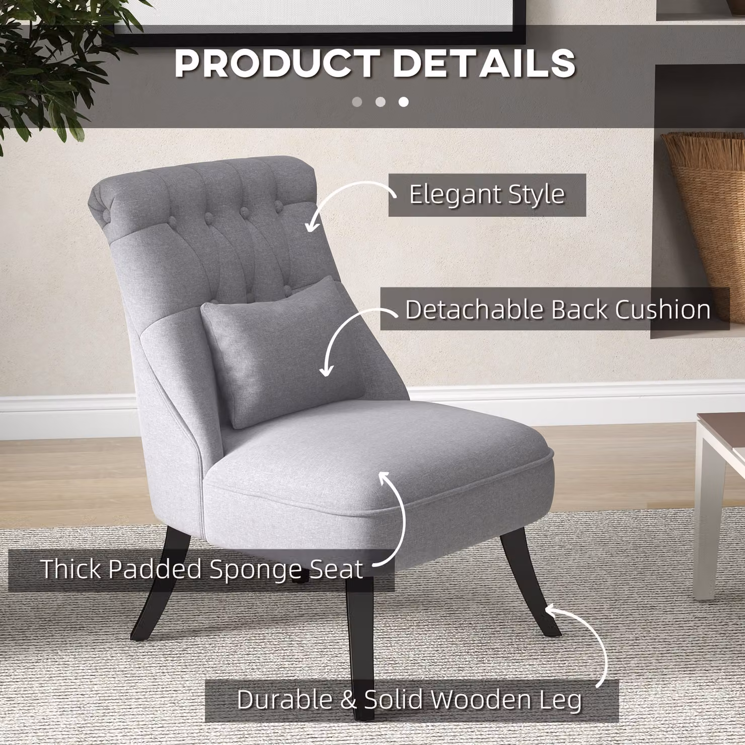 HOMCOM Set of 2 Grey Fabric Tub Chairs with Armrests and Metal Frame – 3
