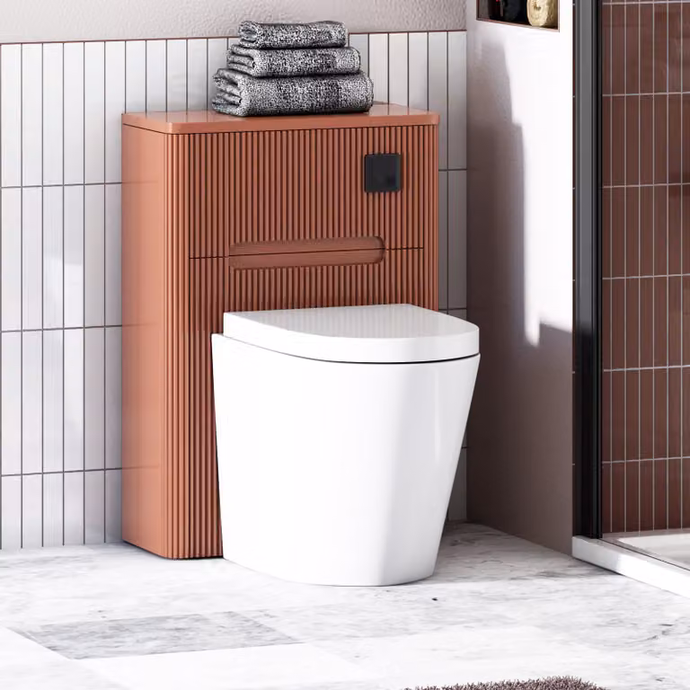 Avenza Terracotta Clay Ceramic Wall Mounted WC Unit with Rimless Toilet Seat and Soft Close Lid, Width: 55 cm