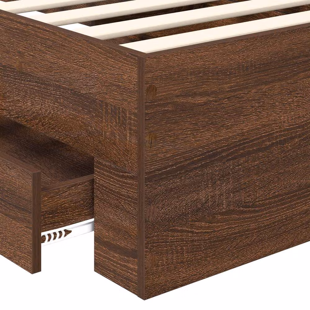 Berkfield Home Modern Bed Frame in Brown Oak and Silver, Engineered Wood, W: 75 cm, L: 190 cm – 4