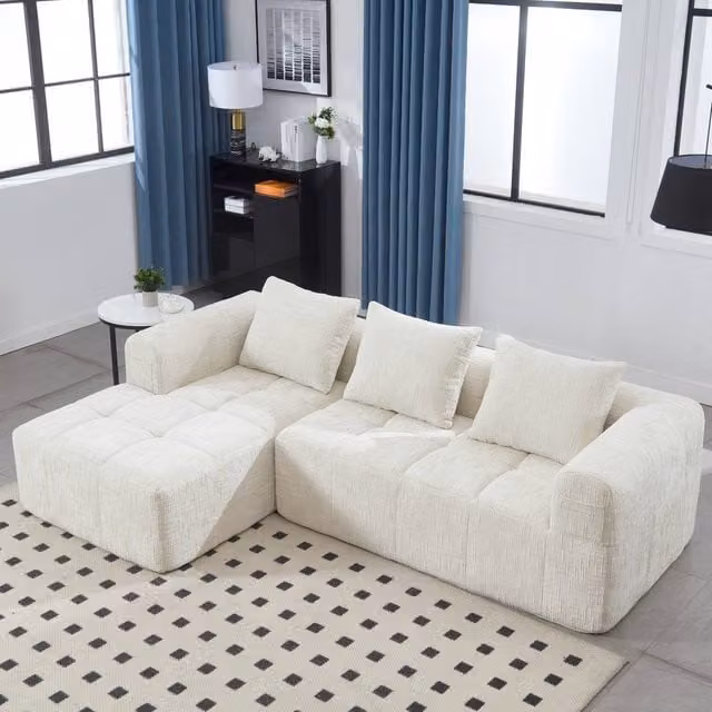 Direct Wicker Beige Modular L-Shape Cloud Couch, 3 Seater Upholstered Sectional Sofa with Reversible Fabric and Scatter Cushions – 1