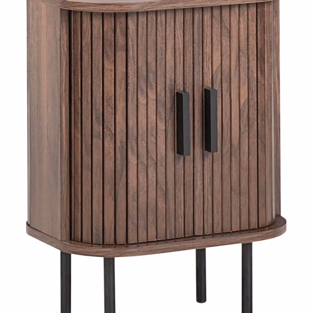 Wyld and Coco Retro Nightstand with Sliding Doors in Brown MDF and Pine, W/D/H: 40 x 30 x 1 cm – 2
