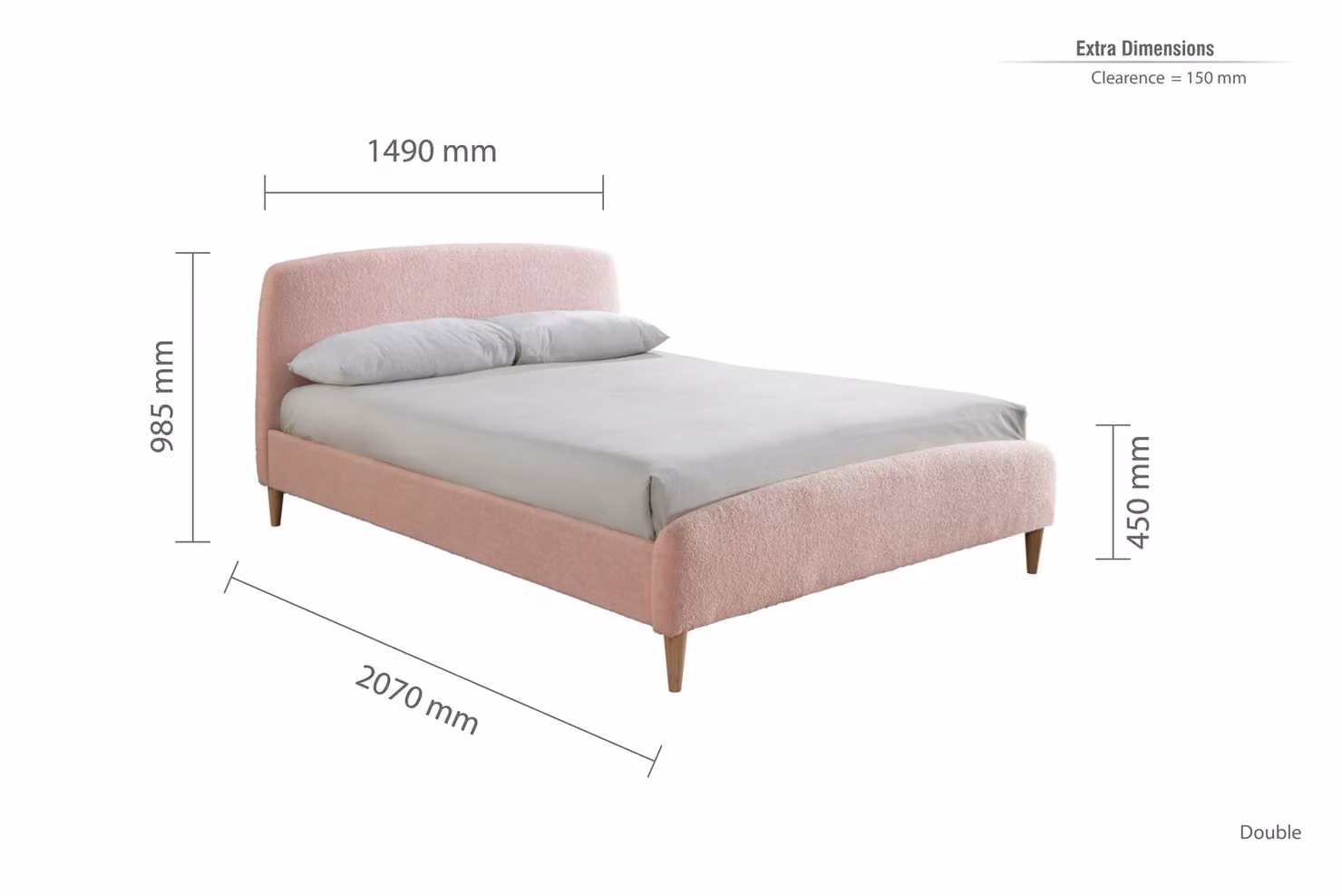 Birlea Otley Upholstered Bouclé Bed Frame in Pink, W/D/H: 140 x 200 cm – 3