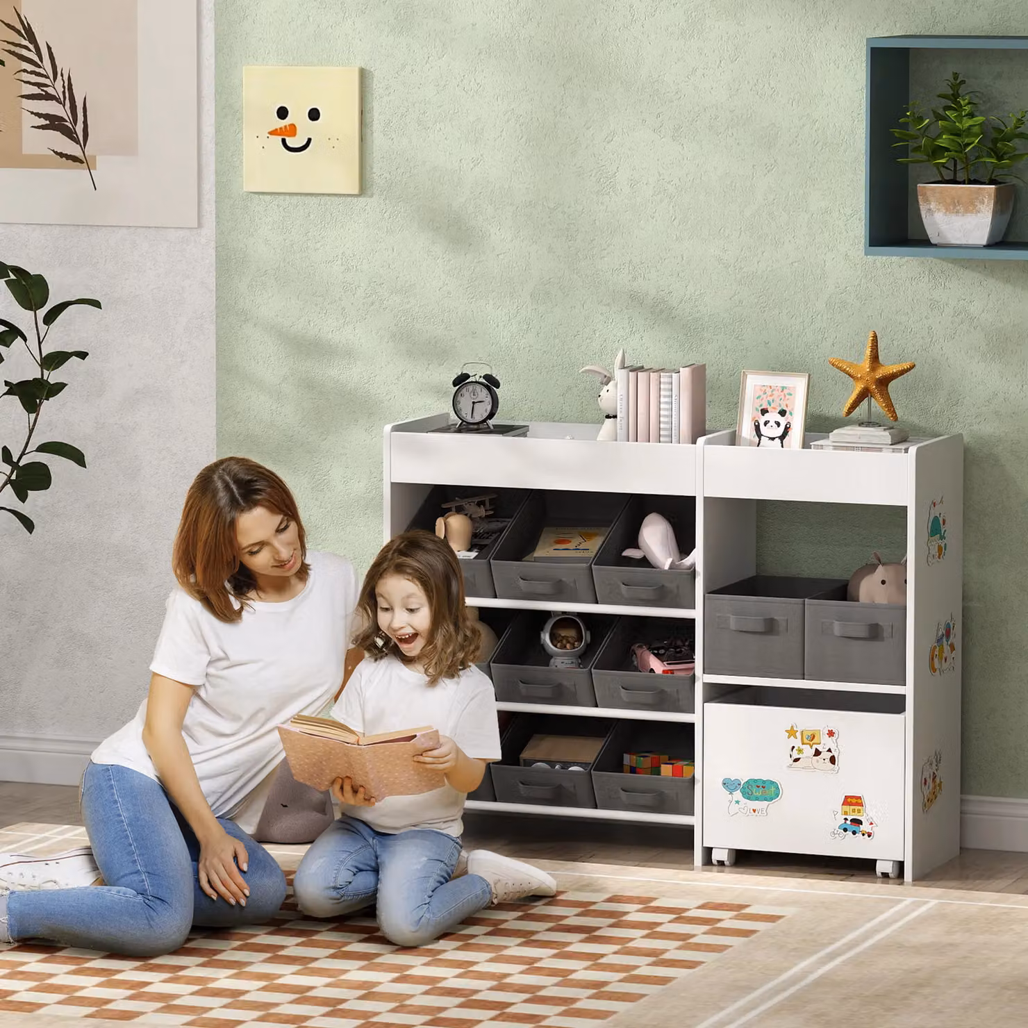AIYAPLAY Kids Toy Storage Unit with 11 Fabric Bins and 3 Stickers in White – 2