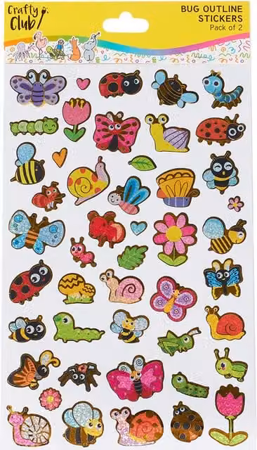 Crafty Club Pack of 2 Bug Outline Sticker Sheets in Gold and Multicolour