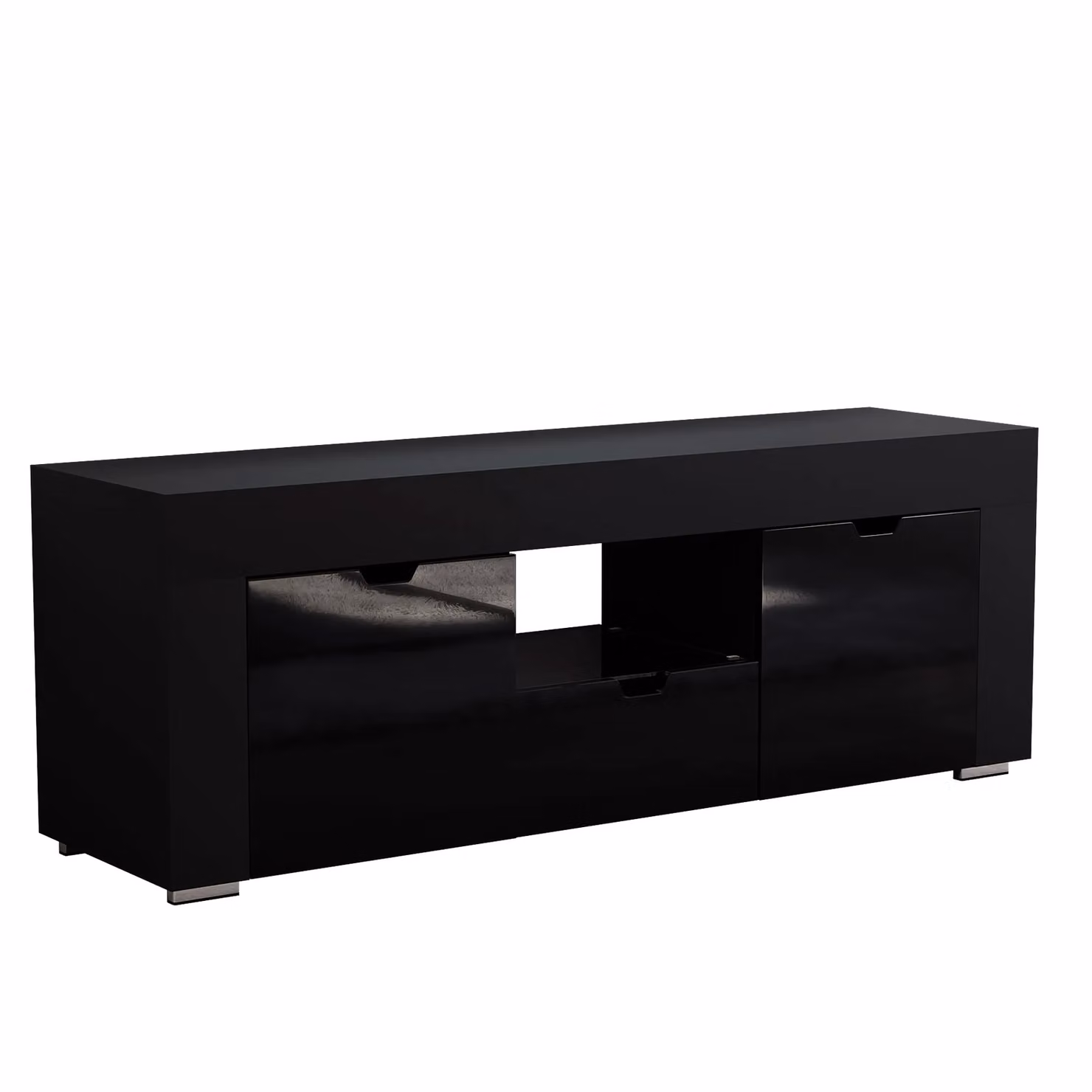 Vida Designs Eclipse Modern Black Glossy TV Unit with 2 Doors, 1 Drawer and Integrated LED Lighting – 6