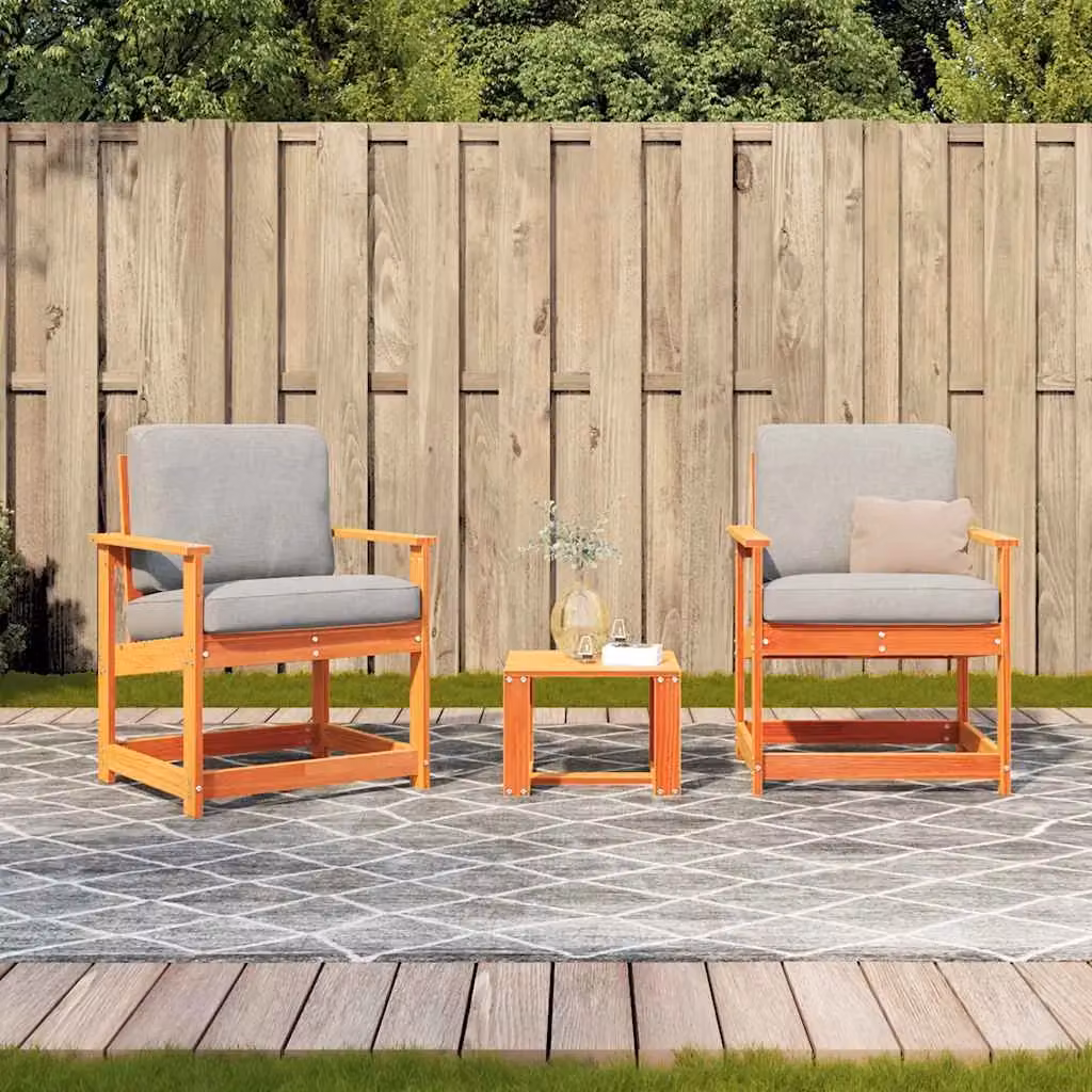 Berkfield Home 3 Piece Garden Lounge Set in Wax Brown Solid Wood Pine – 2