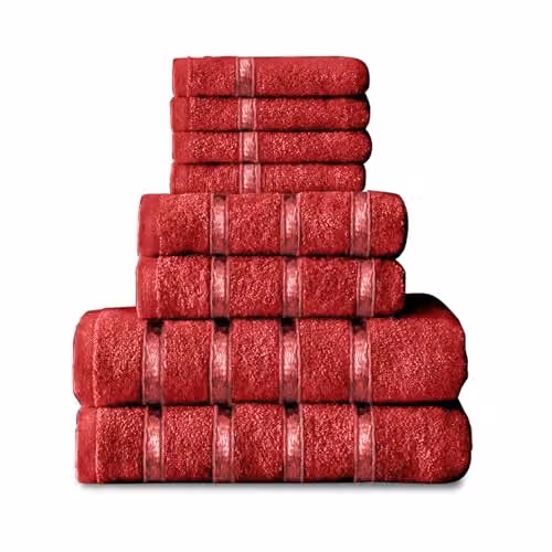 Gaveno Cavailia 8 Piece Red Cotton Towel Bale Set, 450 GSM Quick Dry Absorbent Towels – 3