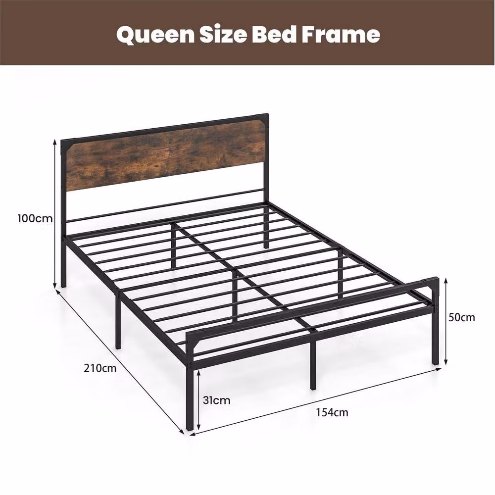 Costway Industrial Metal Double Bed Frame in Brown, W/D/H: 140 x 200 cm – 2