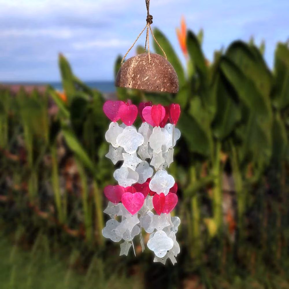 KDMD Coconut Windchimes in Pink and White with Heart Shapes, Height: 35 cm – 2