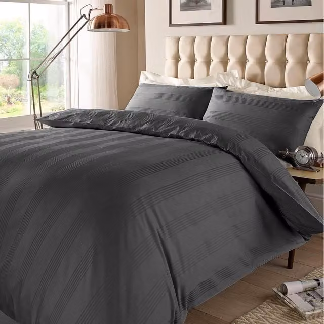 Roseley Modern Striped Cotton Duvet Cover Set in Steel Grey, 140 x 200 cm