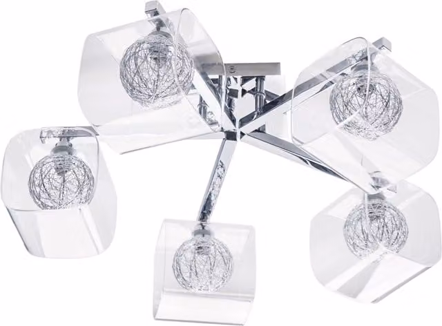 Litecraft Verona Industrial Sphere Semi Flush Ceiling Light with Transparent Glass Shade in Chrome