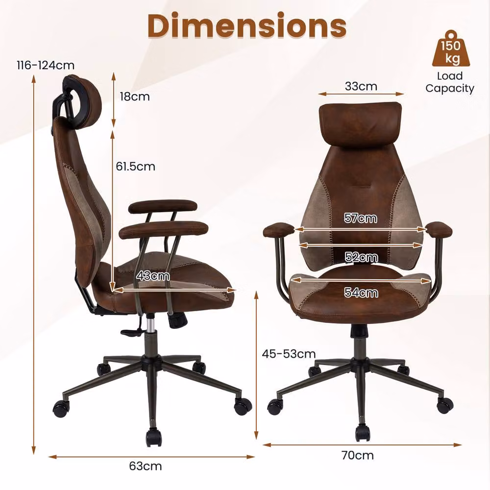 Gymax Ergonomic Brown Office Chair with Headrest and Rocking Backrest – 8