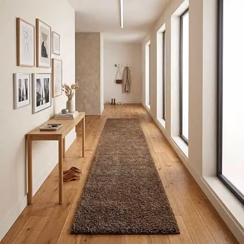 Desire Rugs Ainsley Plain Modern Rectangular Hallway Runner, Brown, W: 60 cm, L: 220 cm