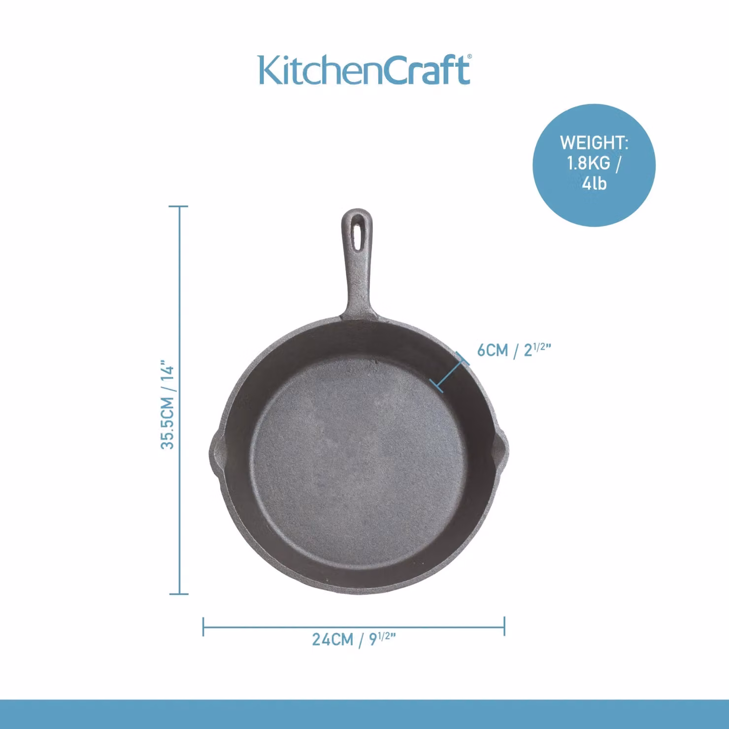KitchenCraft Deluxe Uncoated Cast Iron Round Grill Pan, 24cm, Black and Grey – 8