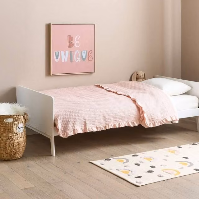 Wyld and Coco White Lacquered Pine Bed Frame with Scandinavian Slatted Base, W/D/H: 90 x 200 x 60 cm – 1