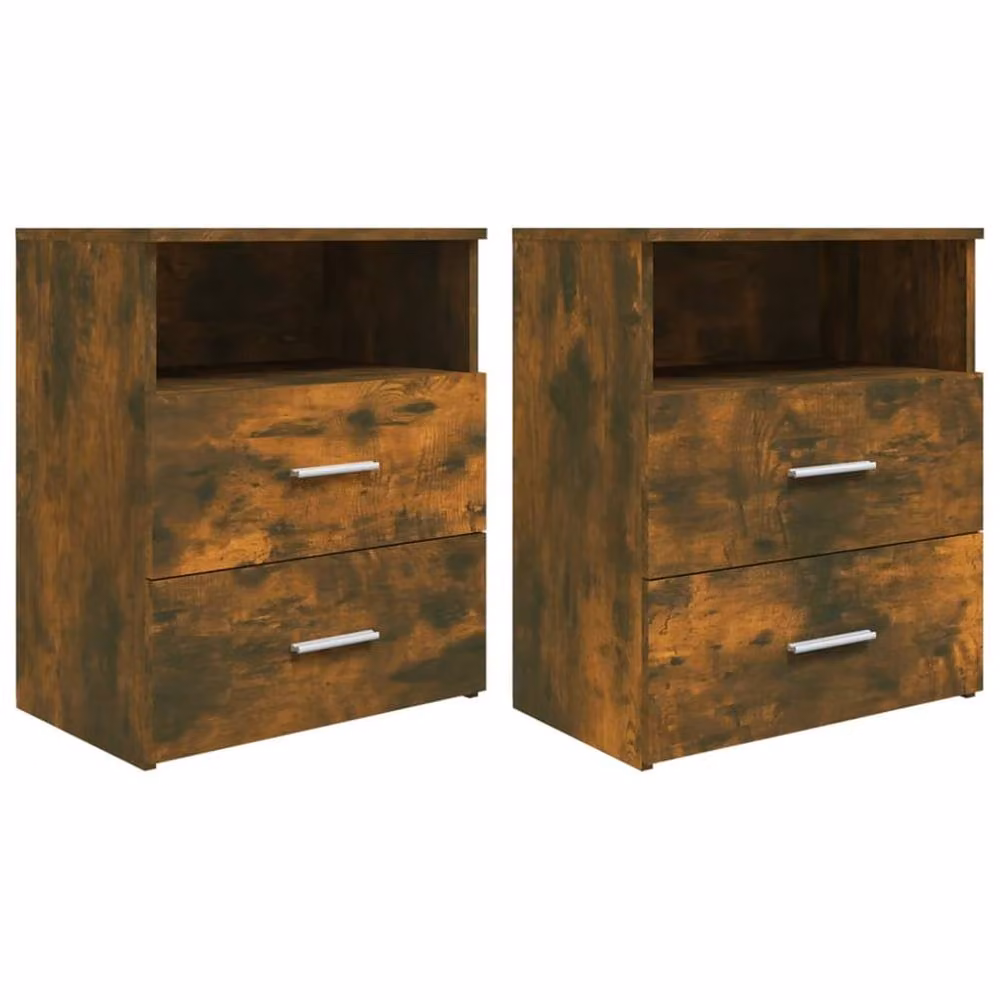 Berkfield Home Set of 2 Bed Cabinets in Smoked Oak Brown, W: 50 cm, D: 32 cm, H: 60 cm – 2