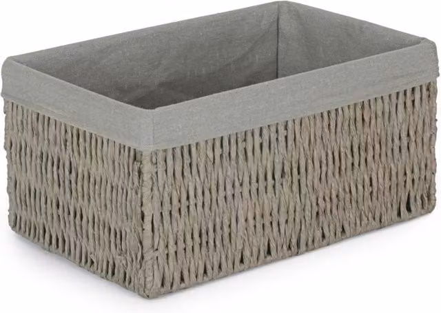 Grey Open Weave Paper Rope Hamper with Fabric Lining