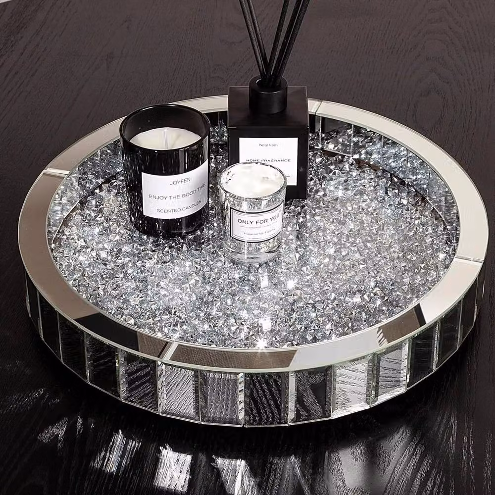 Hinsinc Silver Round Decorative Serving Tray for Coffee Tables and Vanities – 3