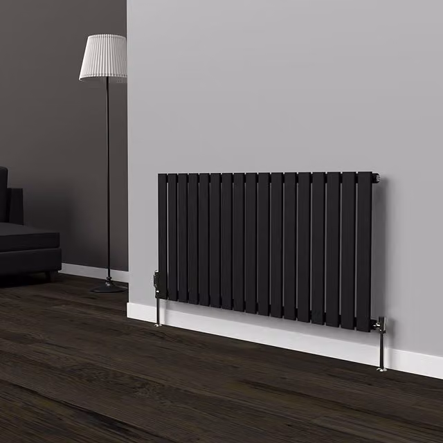 Lux Heat Flat Horizontal Coloured Steel Radiator in Black, W/H: 119 x 60 cm