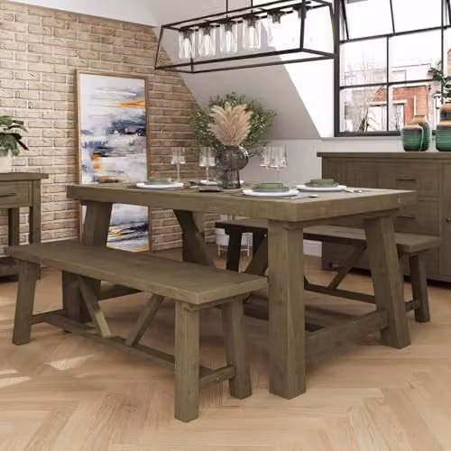 FWStyle Solid Reclaimed Natural Pine Fixed Top Dining Table, Brown, H75 x W160 x D100 cm – 2