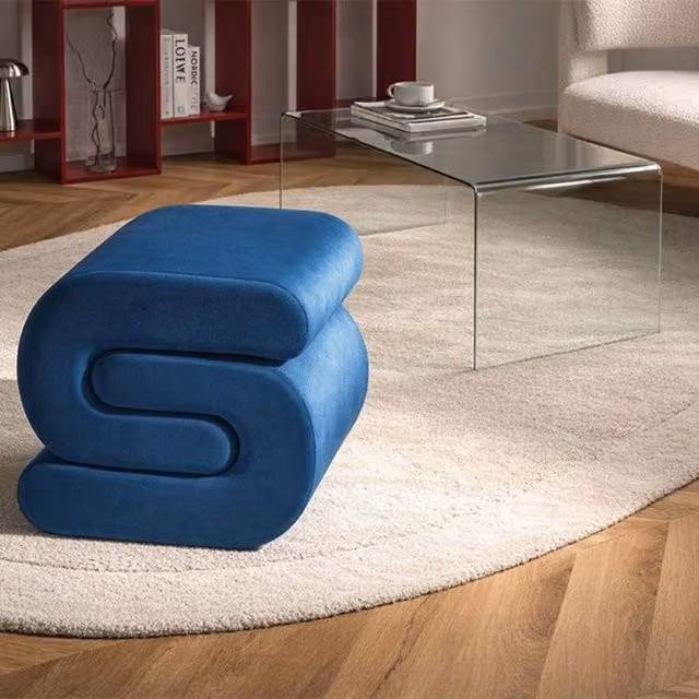 Wyld and Coco Navy Blue Velvet S-Shape Pouffe