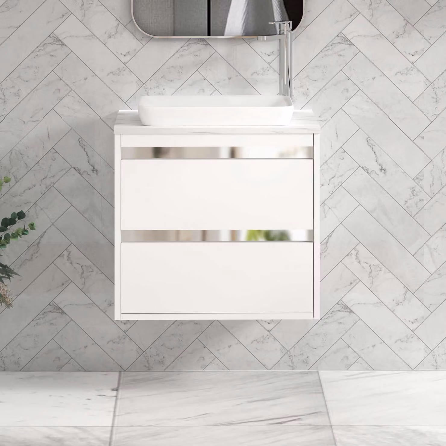 Royal Bathrooms Orion 800mm Matt White Wall Hung Vanity Unit with Qubix Basin and 2 Drawers