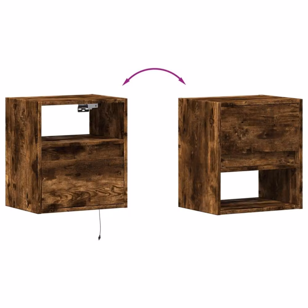 Berkfield Home Wall-mounted Bedside Cabinet with Integrated LED Lights in Smoked Oak Brown – 4