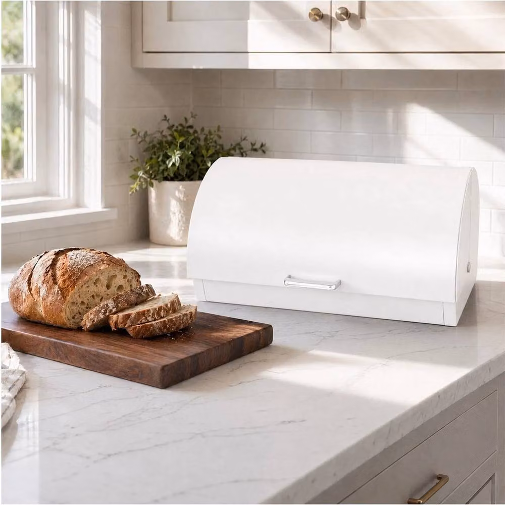 PAWNORA Airtight Bread Bin with Roll Top Lid, White – 3