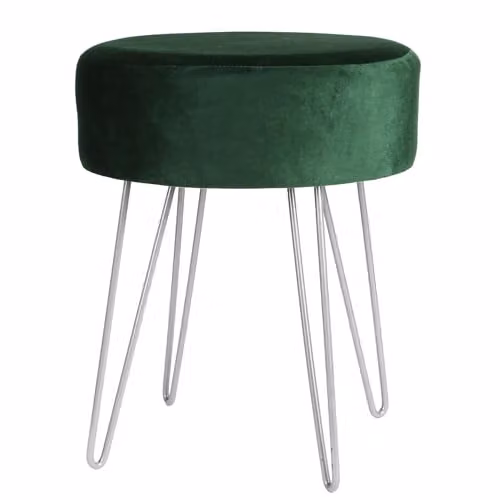 Harbour Housewares Round Velvet Footstool in Green with Silver Legs, H41 x D45 cm – 1