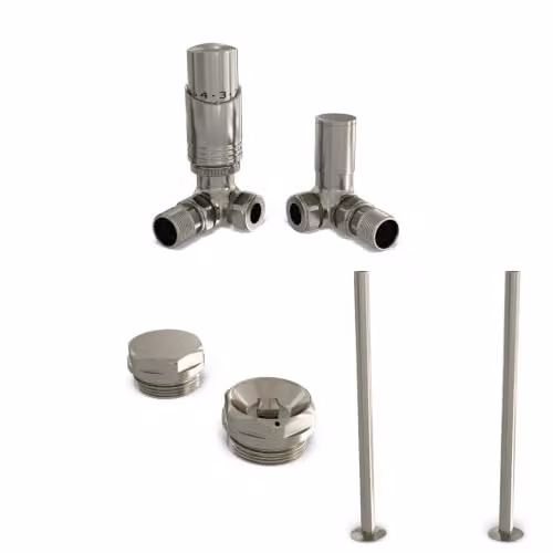 UK Radiators Talus Bold Modern Thermostatic Radiator Valve and Lockshield Set in Silver Nickel 1/2BSP 15mm – 1